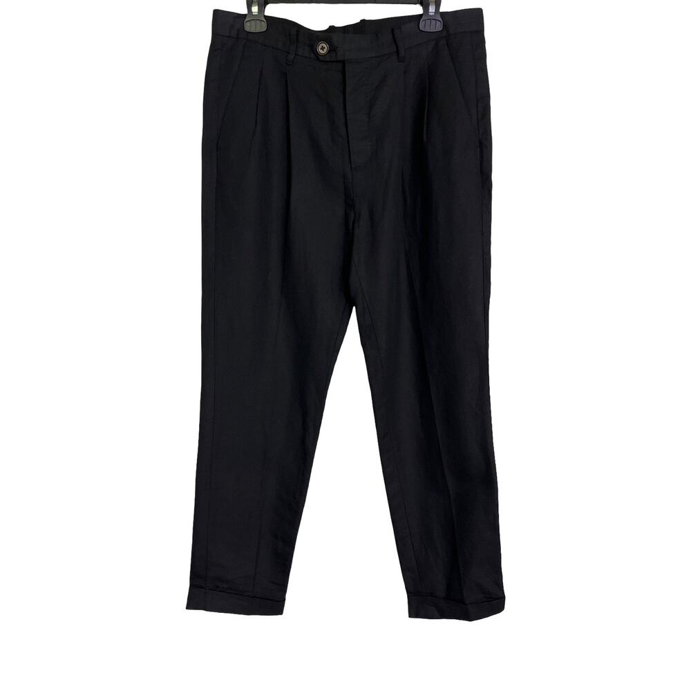 AllSaints Women’s Tapered Cropped Linen Cotton Blend Pants Black 30